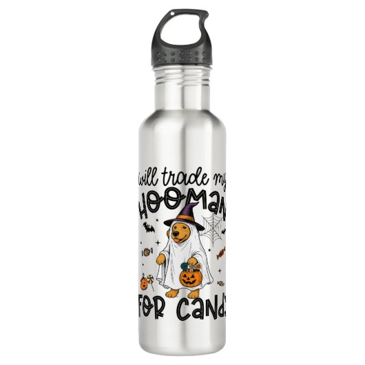 Grappige Gouden Hond Halloween Ghost Spooky Waterfles (Voorkant)