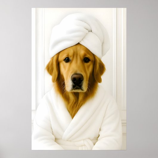 Grappige Gouden Retriever Badkamer Print, Goud Poster (Voorkant)