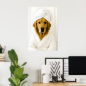 Grappige Gouden Retriever Badkamer Print, Goud Poster (Thuiskantoor)