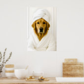 Grappige Gouden Retriever Badkamer Print, Goud Poster (Keuken)