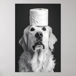 Grappige Gouden Retriever Badkamer Print, Toilet Poster