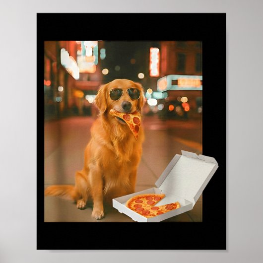Grappige gouden retriever hond eet pizza meme nach poster (Voorkant)