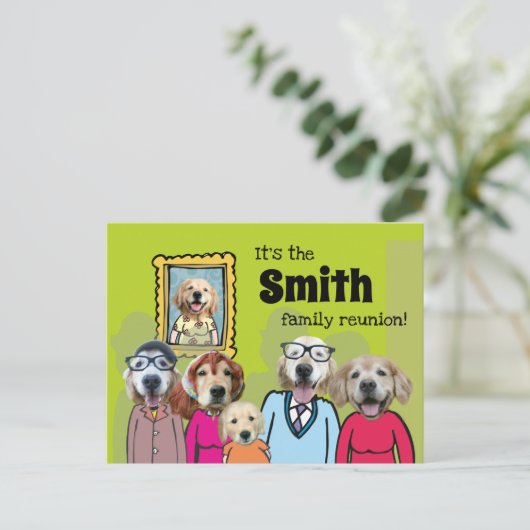 Grappige Gouden Retriever Hond Familie Reünie Aankondigingskaart (Staand voorkant)