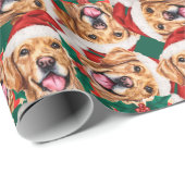 Grappige Gouden Retriever Kerst Patroon Cadeaupapier (Rol Hoek)