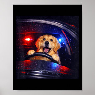 Grappige gouden retriever rijdt meme hond rijdt ee poster