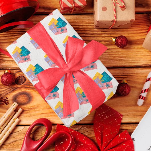 Grappige Gouden Rode Witte Groene Dennen Kerstcade Cadeaupapier