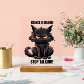 Grappige gouden stilte kat woord kunst sarcasme acryl bord (Huwelijk)