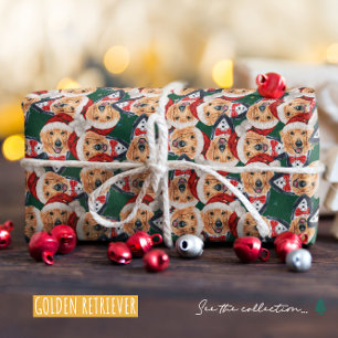 Grappige Goudkleurige Retriever Kerstman Hoed Kers Cadeaupapier