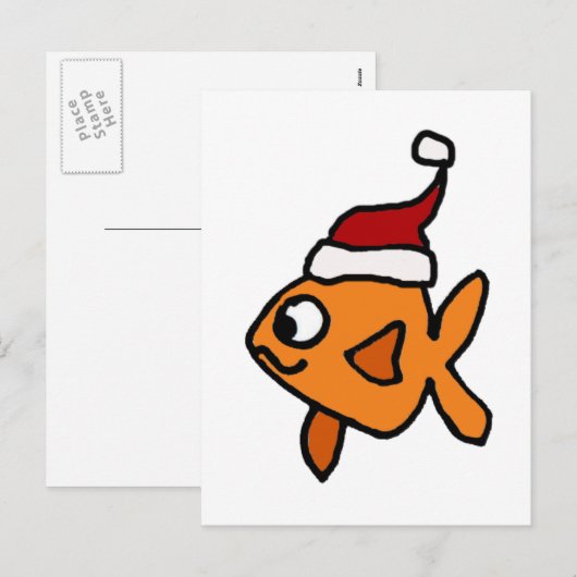 Grappige Goudvis in Santa Hat Kerstkunst Feestdagenkaart (Voorkant / Achterkant)
