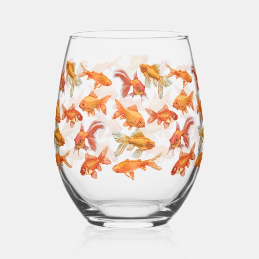 Grappige Goudvis Kom Wijnglas Zonder Voet (Voorkant)