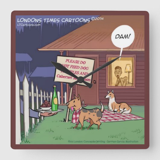 Grappige Gourmet Honden Vierkante Wandklok (Voorkant)