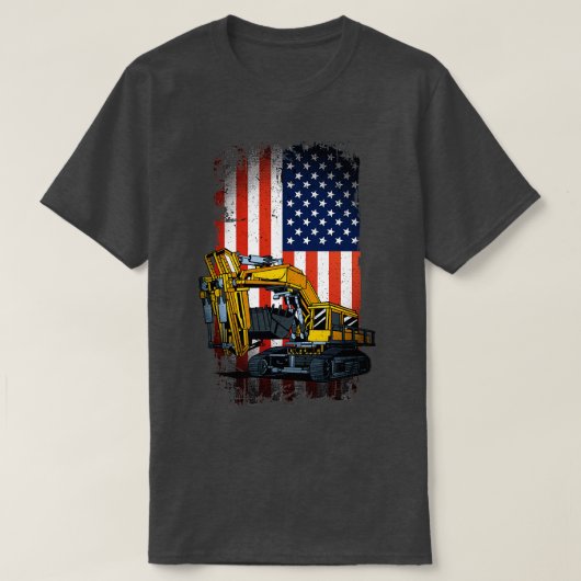 Grappige graafmachine zware machines US vlag T-shirt (Design voorkant)