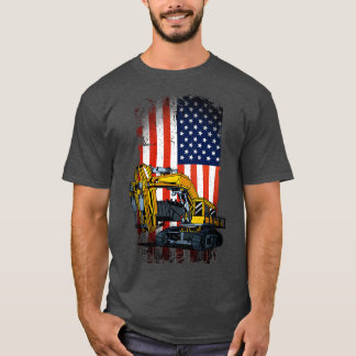 Grappige graafmachine zware machines US vlag T-shirt