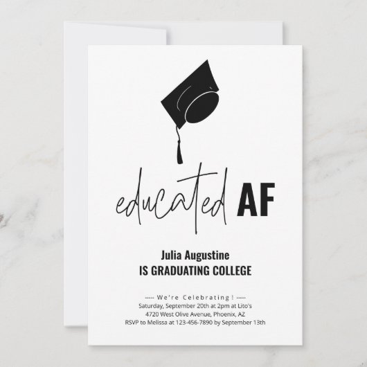 Grappige Graduation Party Uitnodiging Opgeleid AF (Voorkant)