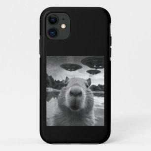 Grappige grafische capybara selfie met UFO's raar Case-Mate iPhone Case