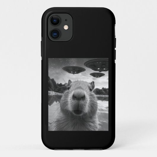 Grappige grafische capybara selfie met UFO's raar Case-Mate iPhone Case (Achterkant)