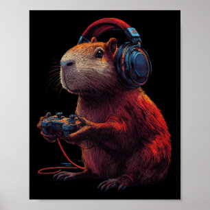 Grappige Grafische Capyra Videospellen Voor Gamer  Poster