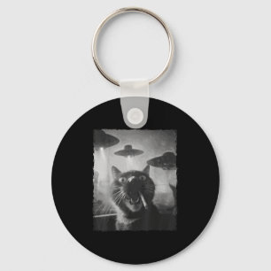 Grappige Grafische Kat Roken Ufo's Grappig Sleutelhanger