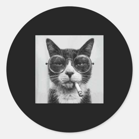Grappige grafische kat roken volwassen grappig _1 ronde sticker (Voorkant)