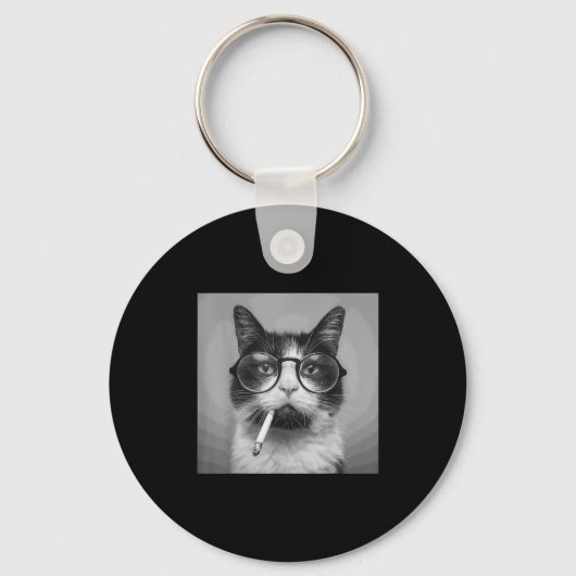 Grappige Grafische Kat Roken Volwassen Grappig Sleutelhanger (Voorkant)