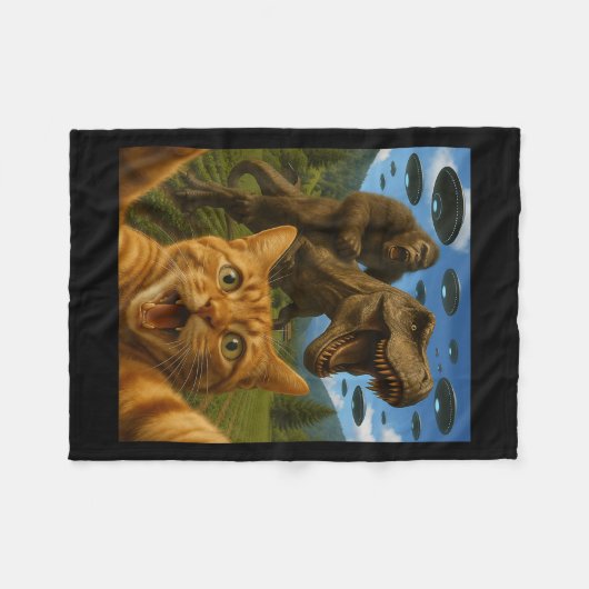 Grappige grafische katselfie met Bigfoot-rijdende  Fleece Deken (Voorkant (Horizontaal))