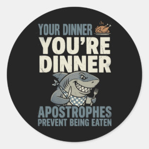 Grappige Grammatica Haai Engelse Leraar Interpunct Ronde Sticker