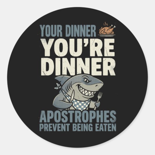 Grappige Grammatica Haai Engelse Leraar Interpunct Ronde Sticker (Voorkant)