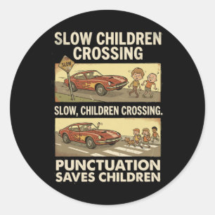 Grappige Grammatica Interpunctie Redt Kinderen Eng Ronde Sticker