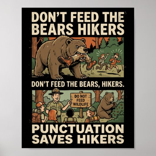 Grappige grammatica interpunctie redt wandelaars E Poster (Voorkant)