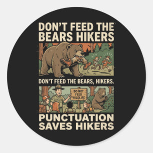 Grappige grammatica-interpunctie redt wandelaars E Ronde Sticker