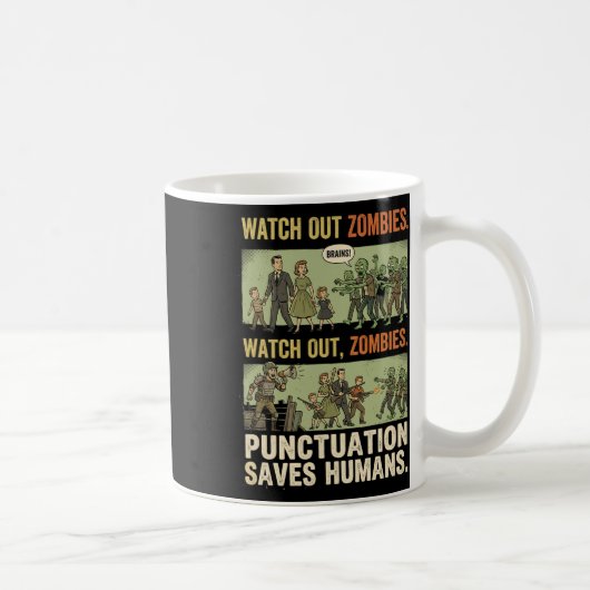 Grappige Grammatica Interpunctie Slaat Mensen Zomb Koffiemok (Rechts)