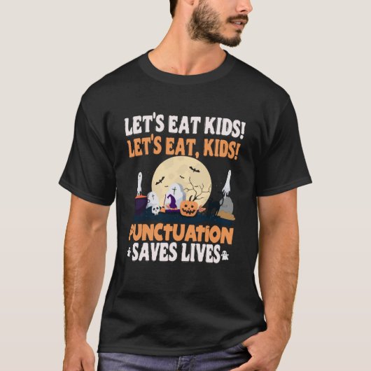 Grappige grammatica Laten we eten Kinder interpunc T-shirt (Voorkant)