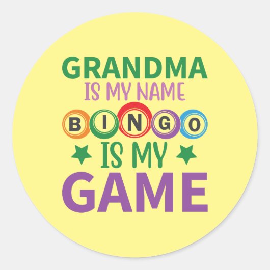 grappige Grandma Bingo's Ronde Sticker (Voorkant)