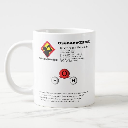 Grappige grap diwaterstofmonoxide (H2O) chemie Grote Koffiekop (Links)