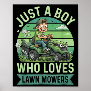 Grappige gras maaiende jongens kinderen grasmaaier poster