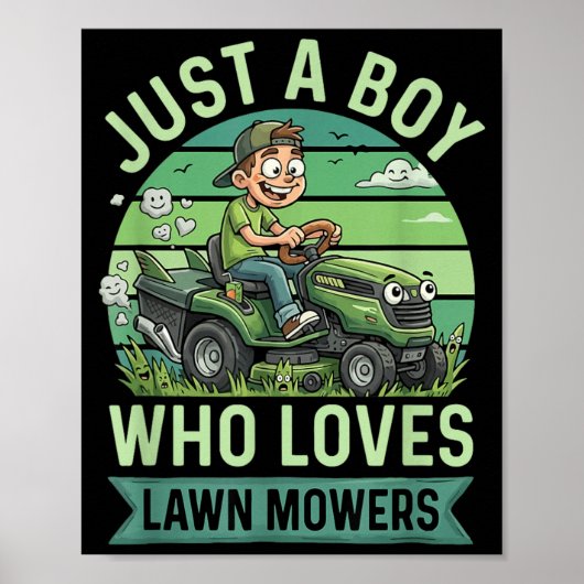 Grappige gras maaiende jongens kinderen grasmaaier poster (Voorkant)