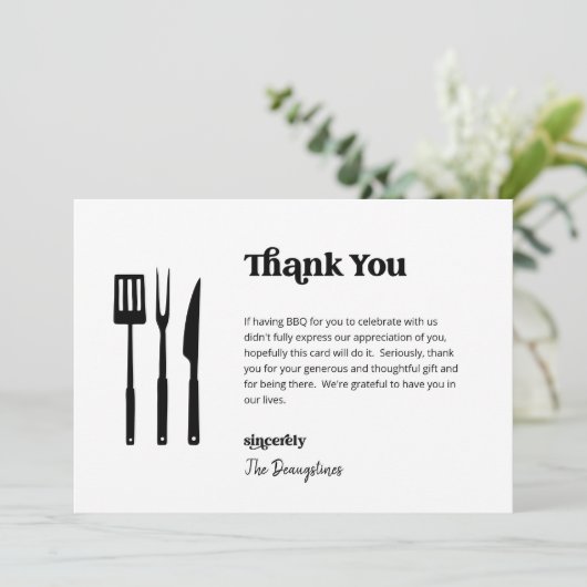 Grappige gratis BBQ bruiloft dank u kaart (Staand voorkant)