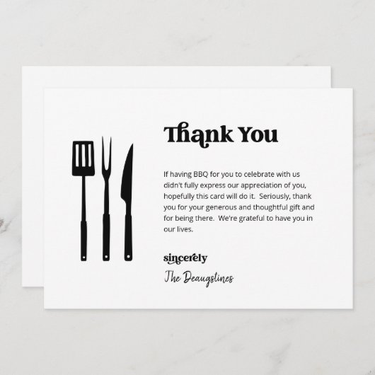 Grappige gratis BBQ bruiloft dank u kaart (Voorkant / Achterkant)