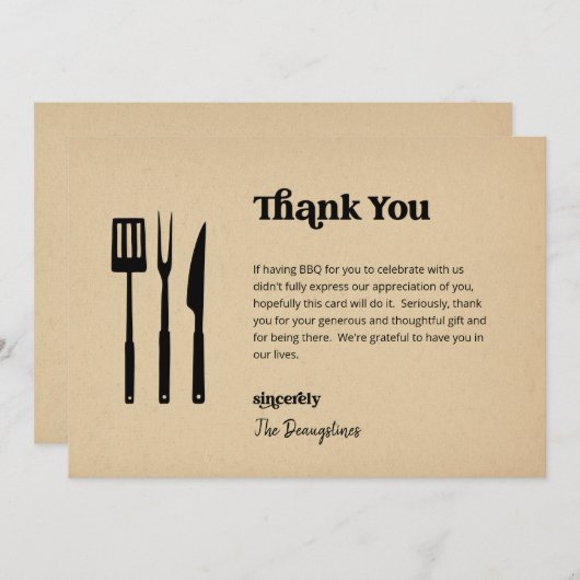 Grappige gratis BBQ bruiloft dank u kaart (Voorkant / Achterkant)