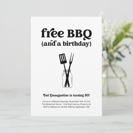 Grappige Gratis BBQ Verjaardagsfeestuitnodiging Kaart (Staand voorkant)
