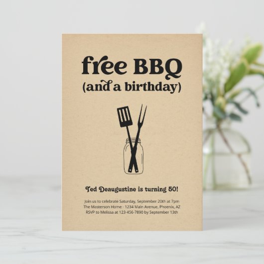 Grappige Gratis BBQ Verjaardagsfeestuitnodiging Kaart (Staand voorkant)
