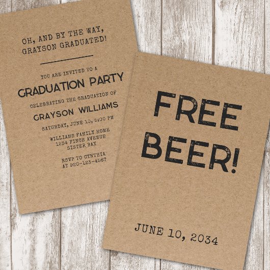 Grappige Gratis Bier 2026 Afstudeerfeest Uitnodigi Kaart