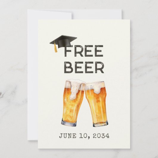 Grappige Gratis Bier Graduation Party Uitnodiging (Voorkant)