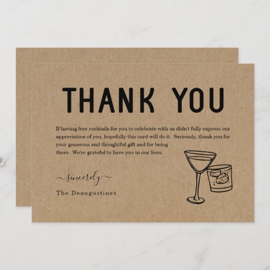 Grappige Gratis Cocktails Bedankkaart (Voorkant / Achterkant)