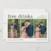 Grappige Gratis Drank Drie Foto Huwelijk Save The Date (Voorkant)