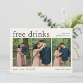 Grappige Gratis Drank Drie Foto Huwelijk Save The Date (Staand voorkant)