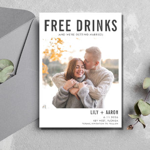 Grappige Gratis Drank Foto Bruiloft Save the Date