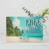Grappige Gratis Drank Paradijs Strand Bewaar de Da Save The Date (Staand voorkant)