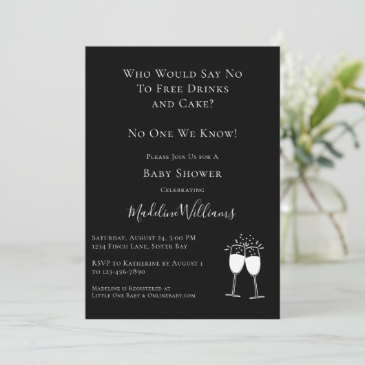 Grappige Gratis Drank Taart Baby Shower Kaart (Staand voorkant)