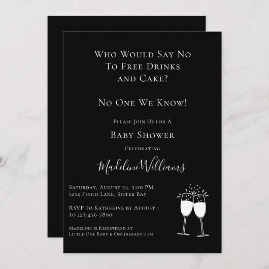 Grappige Gratis Drank Taart Baby Shower Kaart (Voorkant / Achterkant)